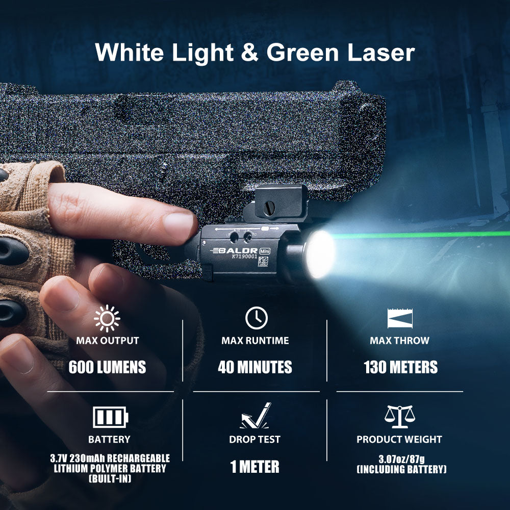 Olight Baldr Mini Tactical Light 600 Lumens & Green Laser Combo (Black)